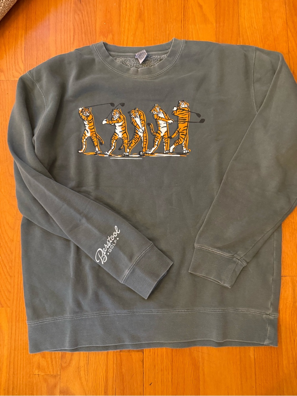Barstool Golf Olive Green Tiger Golf Crewneck Sweatshirt